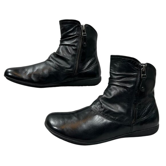 Josef Seibel NWOB Naly 24 Black Soft Leather Ruched Zip Ankle Boot US 8, EU 39 - Picture 1 of 14